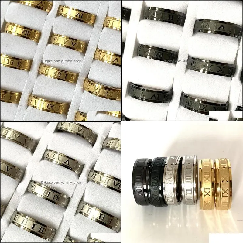 wholesale 36pcs roman numbers stainless steel couple rings silver black gold mix fashion party gifts women men jewelry