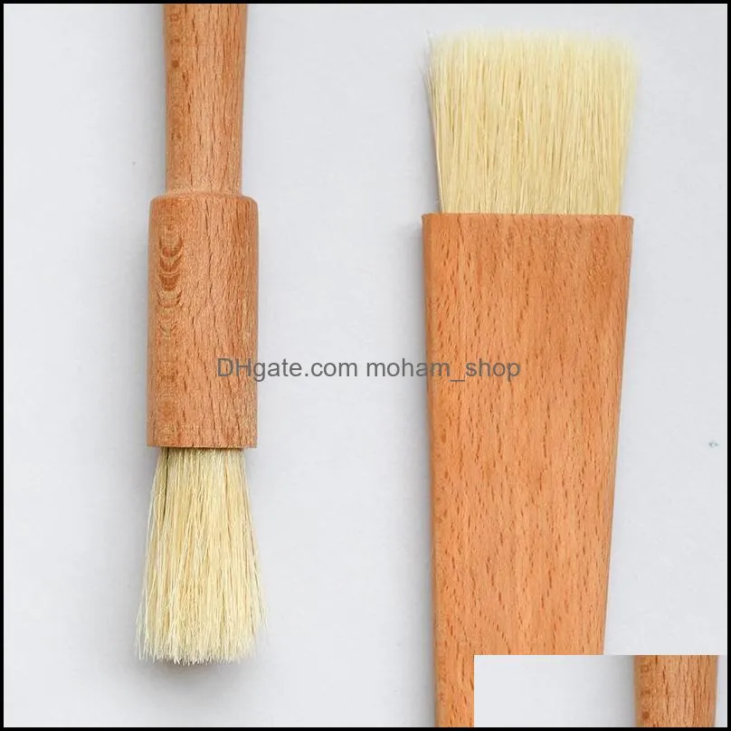 household wooden oil brushes wood handle bbq tools grill pastry butter honey sauce basting bristle round flat brush baking by sea