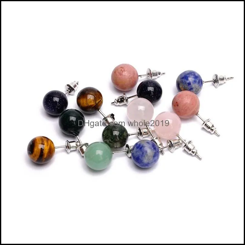 mix round ball beads natural stone stud earrings for women elegant fashion jewelry