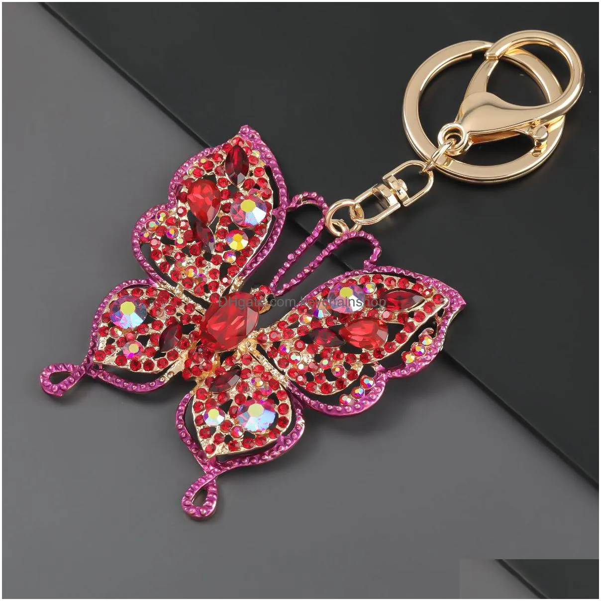 colorful butterfly keychain crystal full rhinestone keyrings alloy key chain for women car bag accessories fashion jewelry