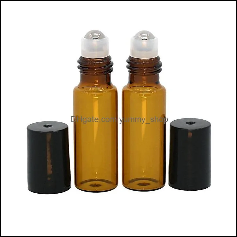 3ml 5ml amber glass roll on bottle travel essential oil perfume bottle with stainless steel balls