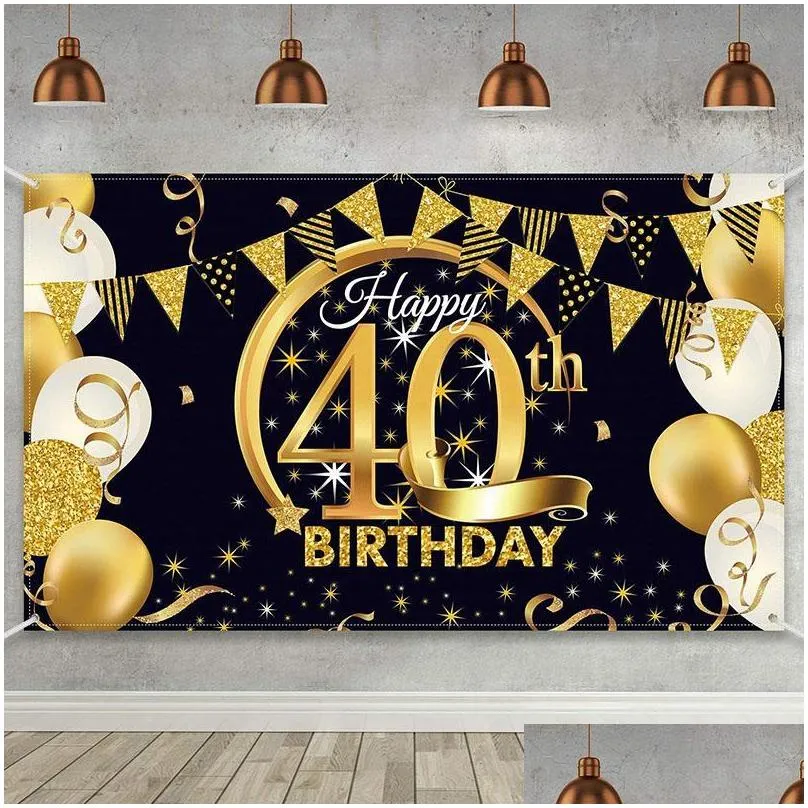 party decoration 30th 40th 50th 60th happy birthday backdrop banner black and gold glitter poster for men women decorationsparty