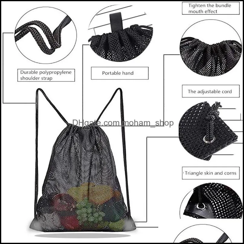 home storage bags reusable shopping bag fruit vegetables grocery shopper tool mesh fabric drawstring sack rrb14962