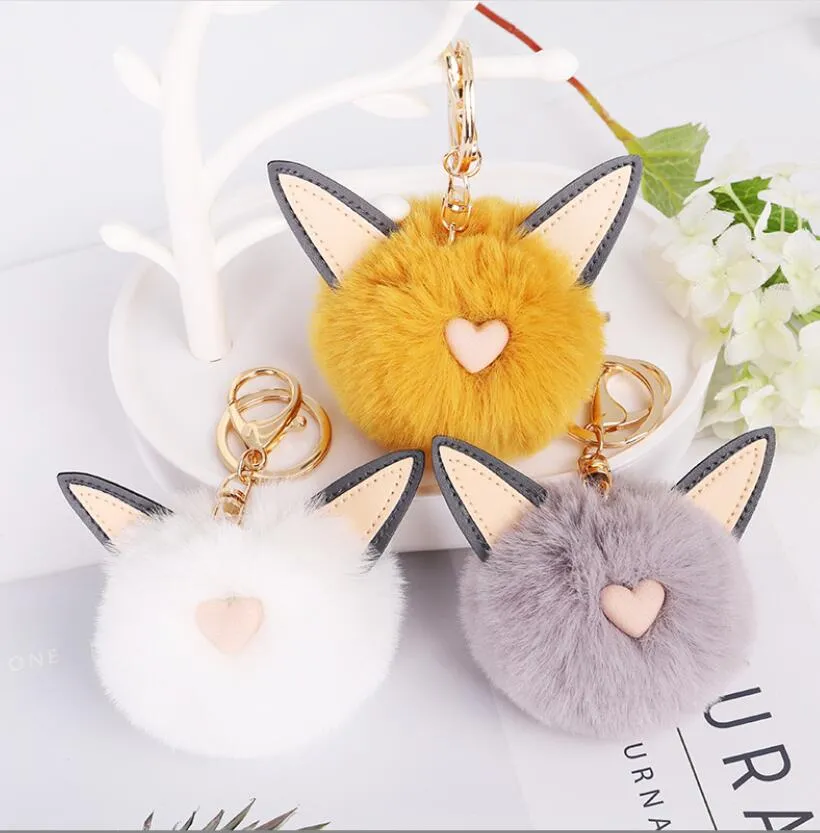 plush cat fur ball keychains cute kitten ear hair ball car keychain ladies bag pendant accessories key ring couple birthday gift