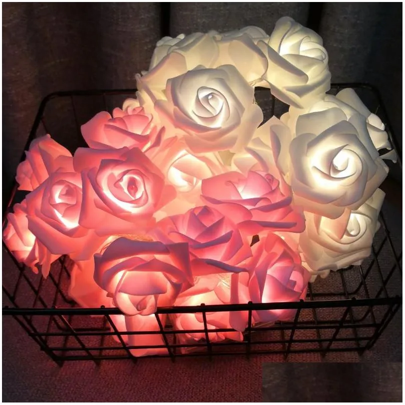 simulation flowers led foam simulation rose lights string pink and white roses solar battery models wedding birthday valentines day