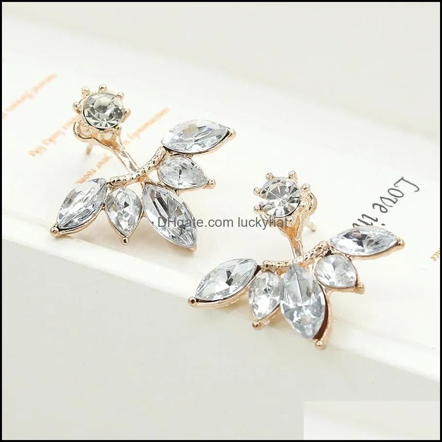 daisy flower earrings jewelry crystal rose gold silver ear jackets high quality leaf ear clips stud earrings for women