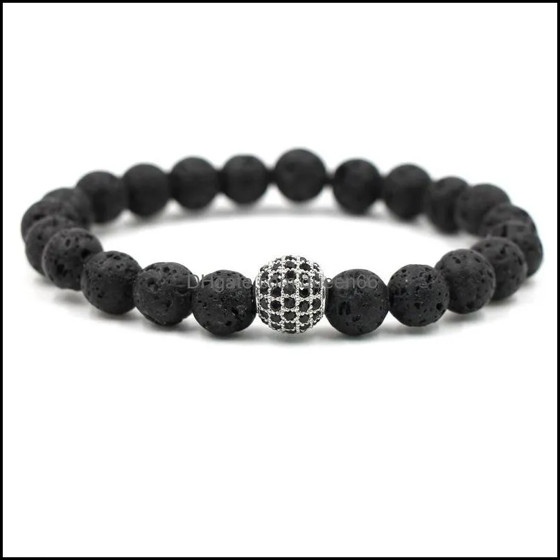 black beads natural stones ball charm lava stone beads men bracelet black lava beads bracelets