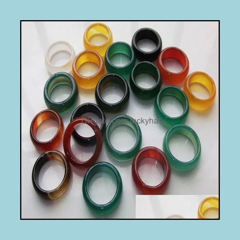 wholesale 50pcs 6mm 8mm agate rings fashion band jewelry multi color wedding stone ring for man women