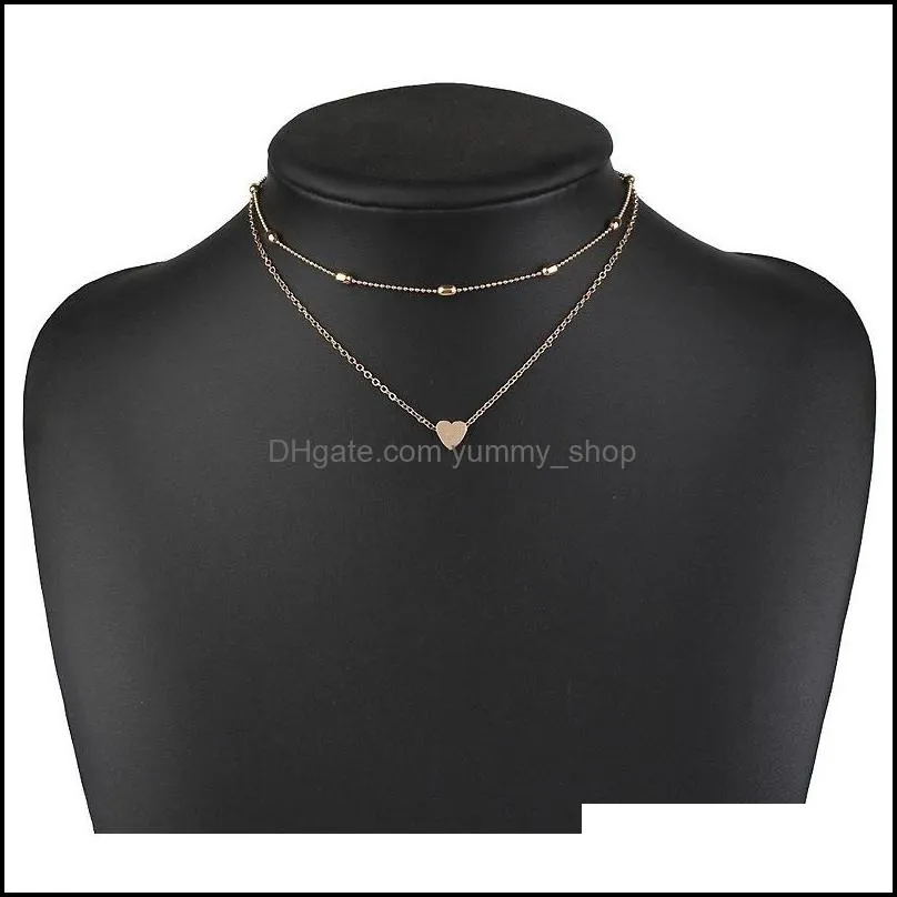 two layer fashion necklace bead choker chain with o chain through heart silver gold color plated women gift 863 q2