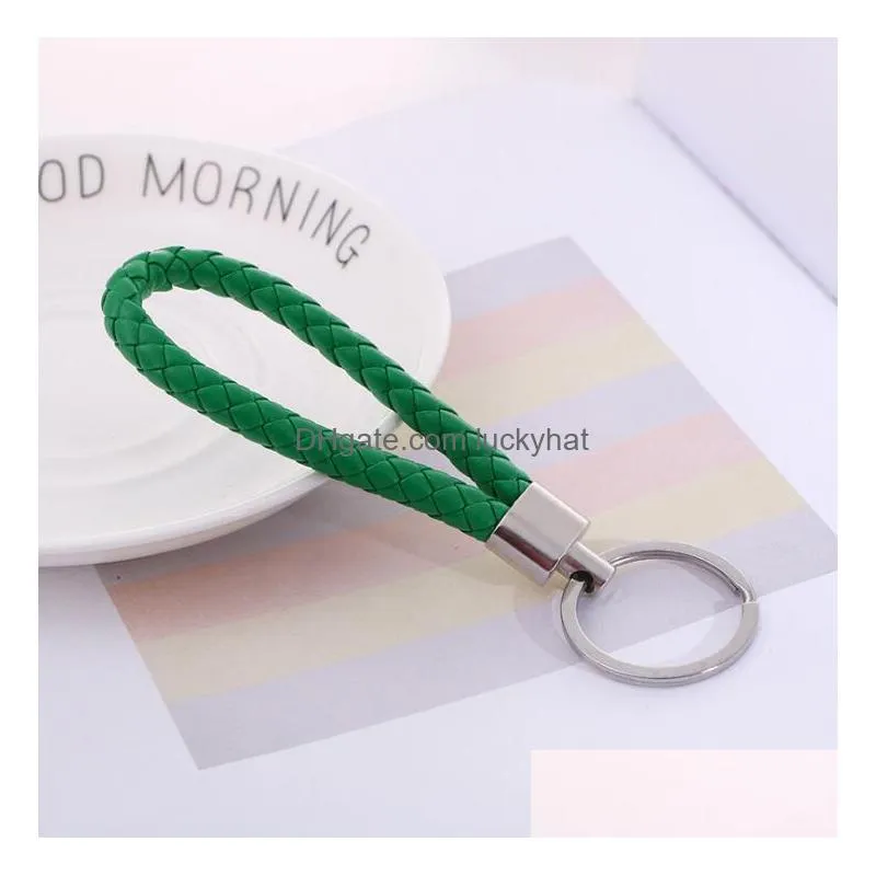 71 colors pu leather braided woven keychain rope rings fit diy circle pendant key chains holder car keyrings jewelry accessories