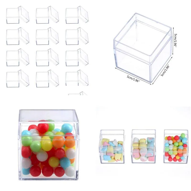 gift wrap 12pcs clear acrylic square cube candy box treat boxes containers for wedding party baby shower favors packaging casegift
