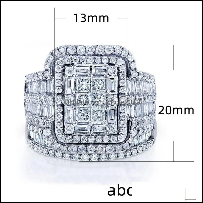 wedding rings charm female white crystal stone ring set luxury for women vintage bridal square engagement wholesale 1857 t2