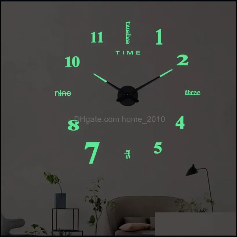 luminous large diy 3d wall clocks modern design acrylic mirror sticker watch home decor night light clock with backlight