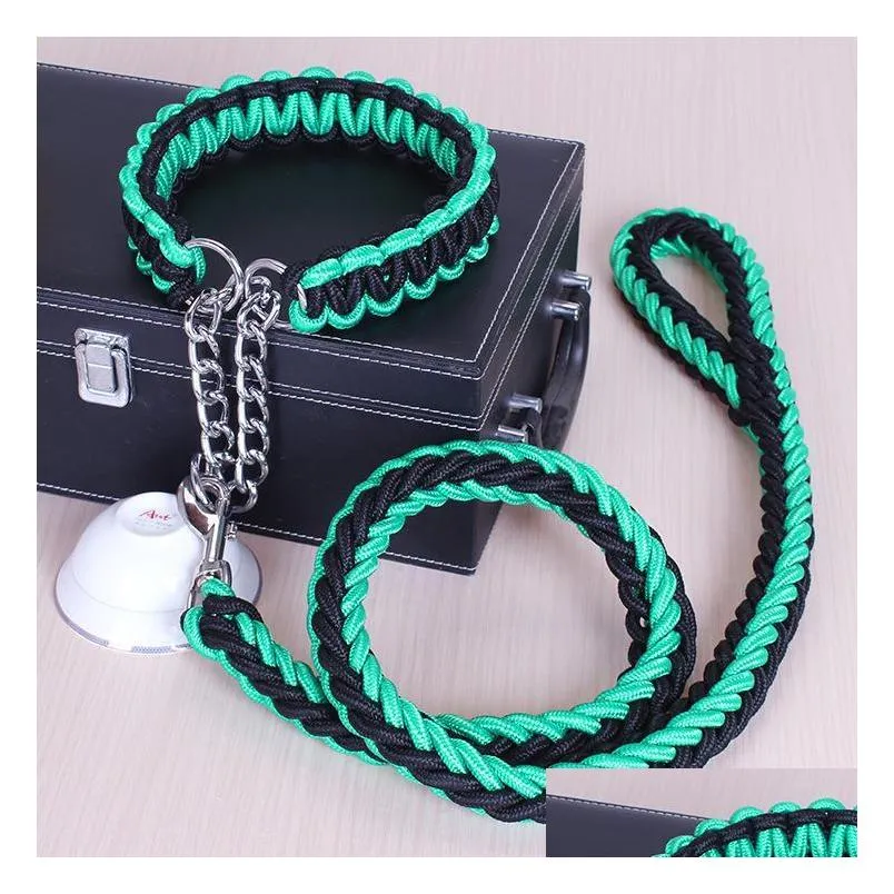 double strand rope large dog leashes metal p chain buckle pet durable traction rope collar set for big dogs 1.2m length