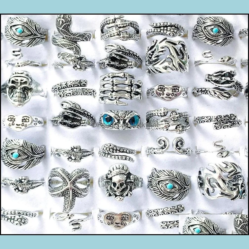 bulk lots 50pcs snake skull owl hand bone animals rings mix retro punk rock gothic men women cool vintage gifts jewelry