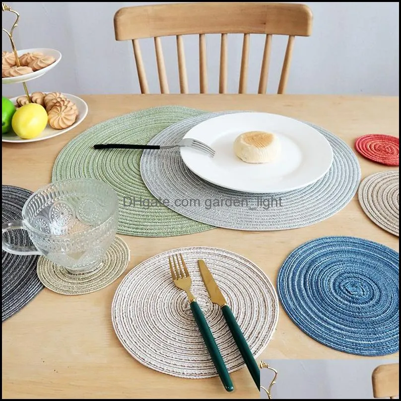 12 inch nordic style home dining table with baked food background round insulation pad imitation cotton yarn placemat