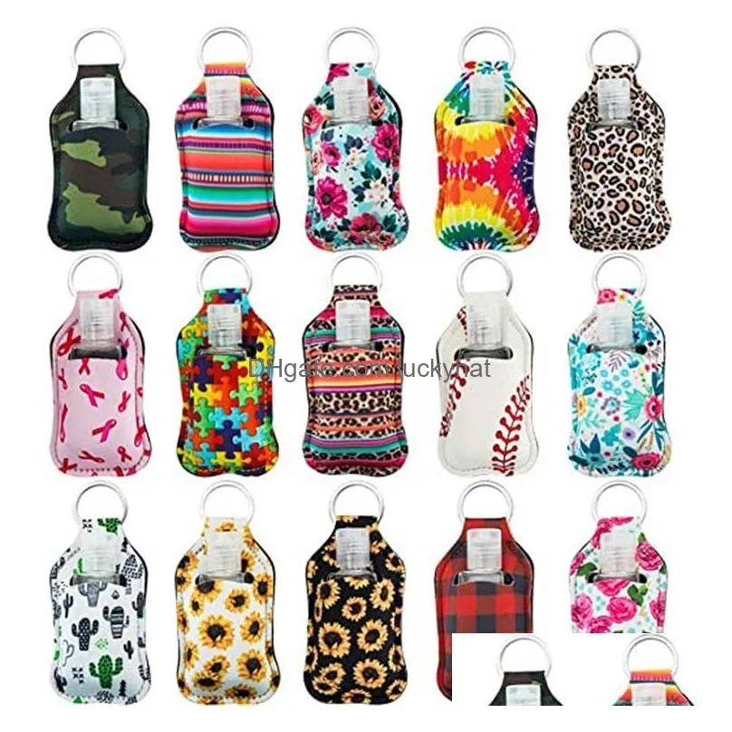 229 styles neoprene hand sanitizer bottle holder keychain bags 30ml hand sanitizer bottle wristlet keychain chapstick holder