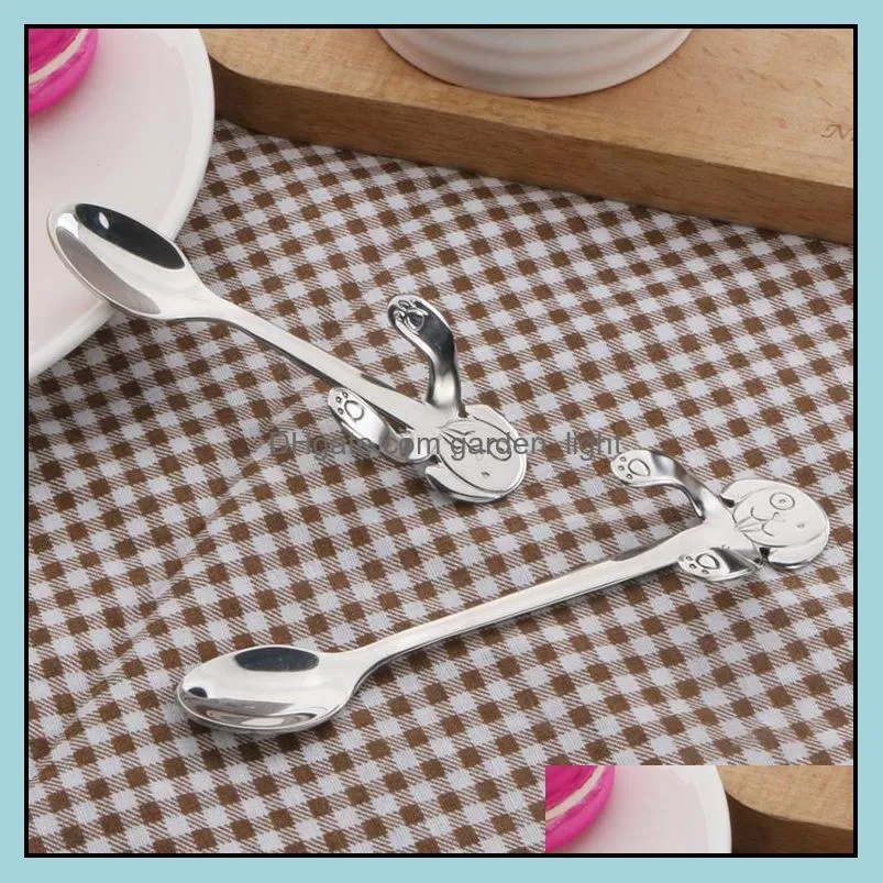stainless steel cartoon dog spoons creative ice cream dessert cute dog coffee tea spoon mug hanging spoon