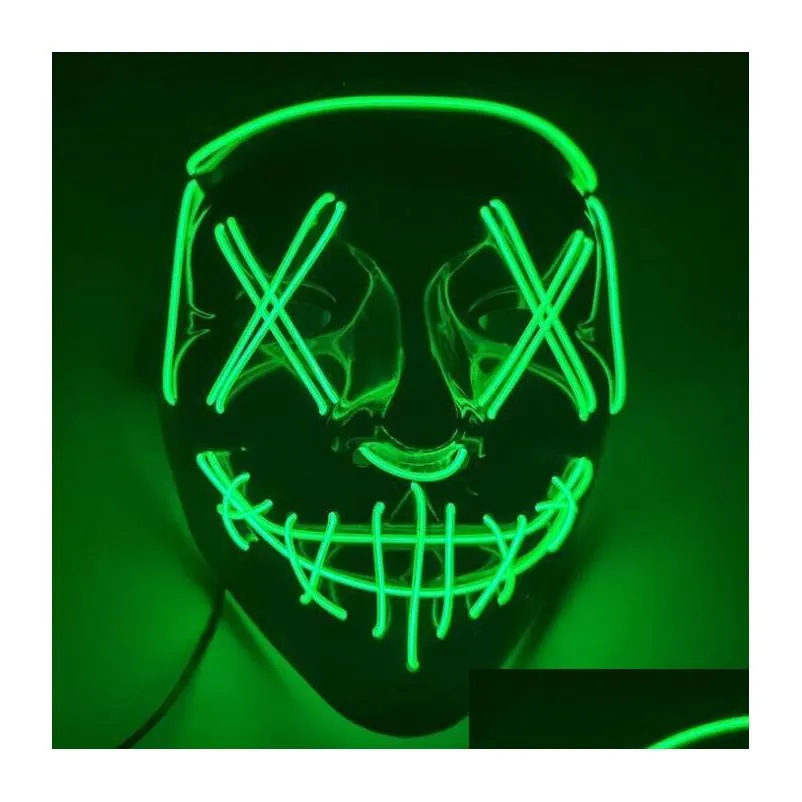 3pcs halloween horror mask led glowing masks purge masks election mascara costume dj party light up masks glow in dark 10 colors