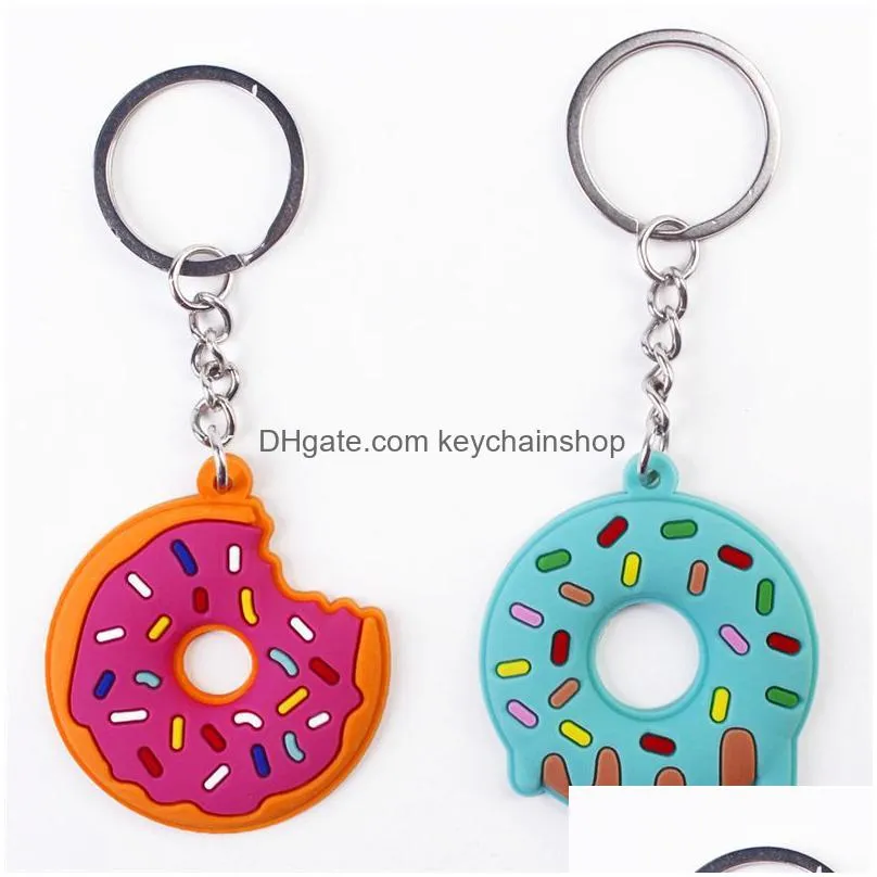 pvc donut keychains accessories cute pendant key chains rings jewelry fashion design keyrings trinkets bag charms silver metal car keys holder gifts 6