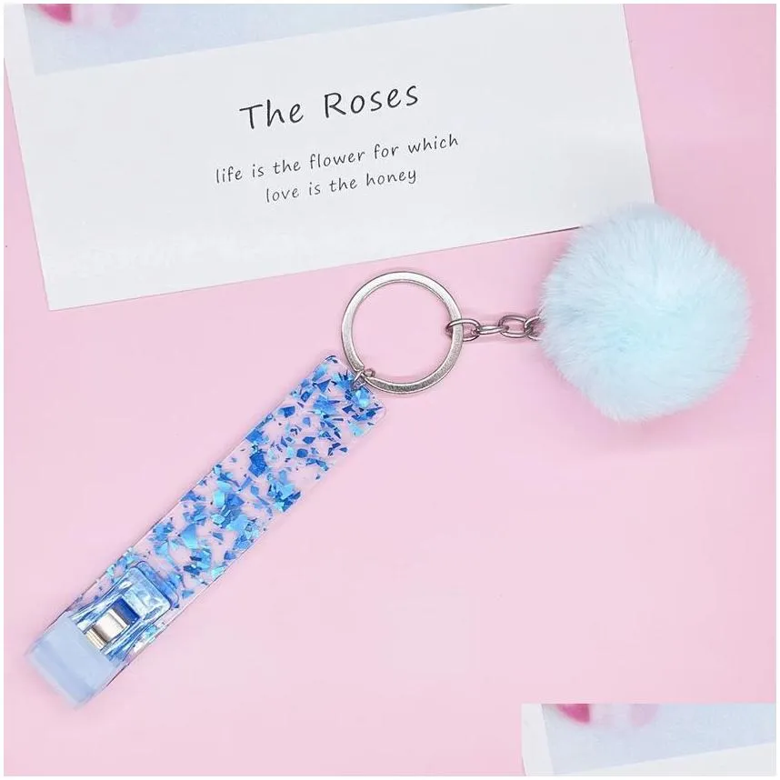 atm card puller key rings acrylic credit card grabber party favor with rabbit fur ball keychain 0111