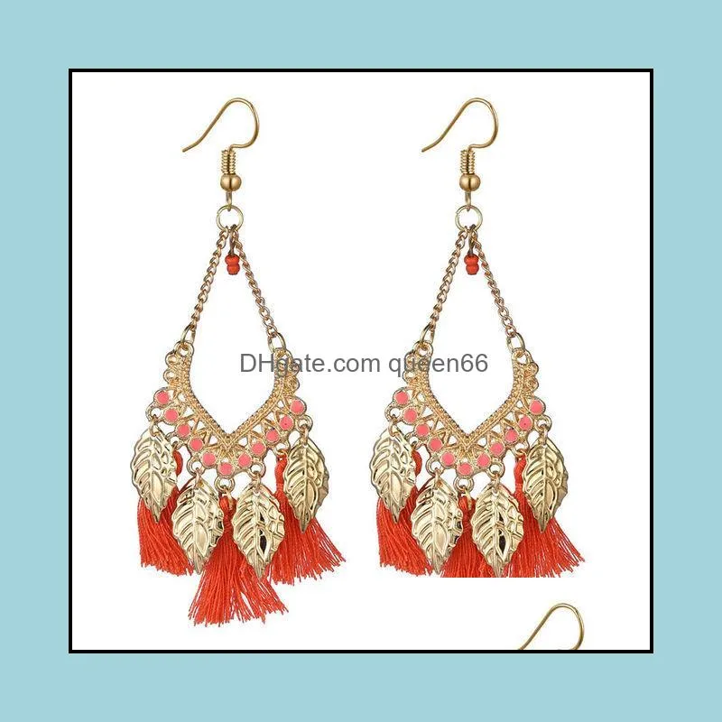 colorful boho leaf tassel earrings for women metal fringe tibetan jewelry brincos bijoux vintage bohemian drop dangle earrings