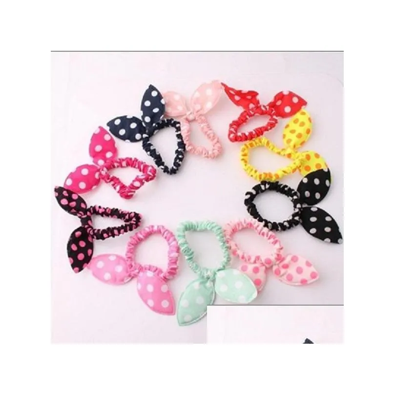 kids and lady hair accessories head band cute polka dot bow rabbit ears headband with elastic scrunchy woman ponytail holder styles sending