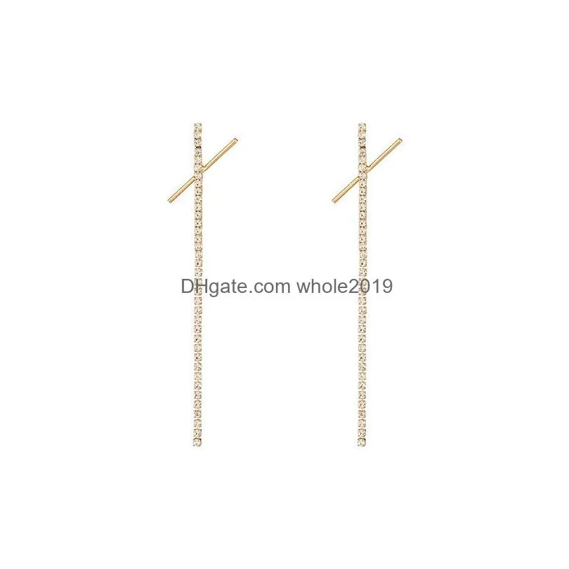 fashion jewelry s925 silver post long tassel earring diamond cross stud earrings