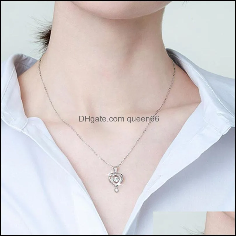 stunning white zircon heart shape pendant necklace valentines day gifts women jewelry romantic sparkling beating heart pendant