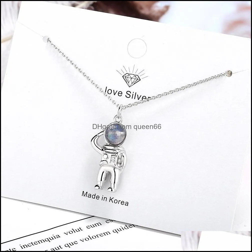 earth astronaut moonstone women 925 sterling silver pendant necklaces girls birthday gift christams jewelry