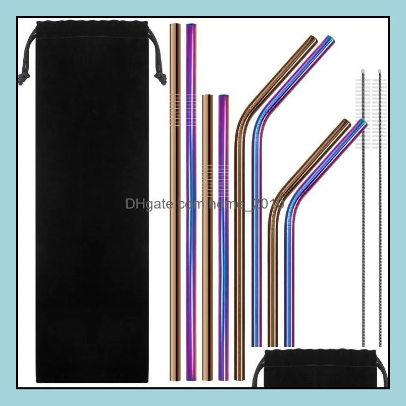 colorful stainless steel straws reusable straight and bent drinking straws eco friendly bar drinking tools colored metal sn2267