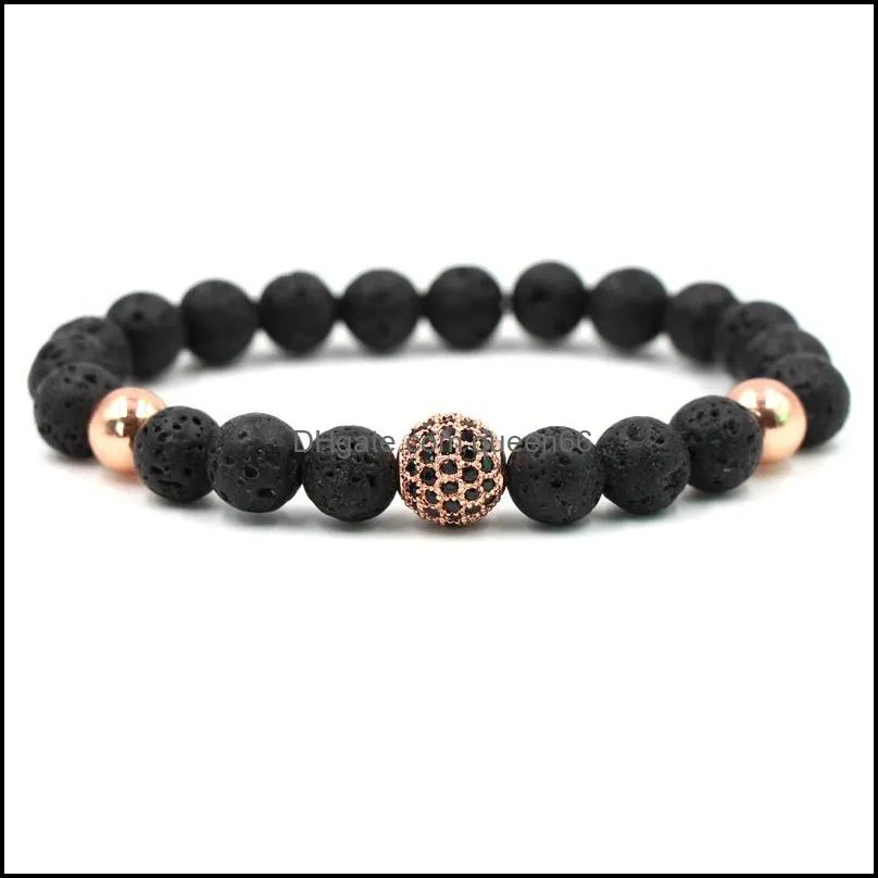 black beads natural stones ball charm lava stone beads men bracelet black lava beads bracelets