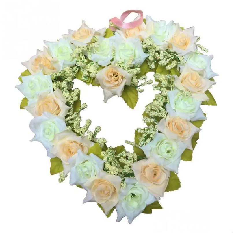 decorative flowers wreaths 22cm heartshape artificial wreath wedding party hanging flower bar home decor heart shape garden