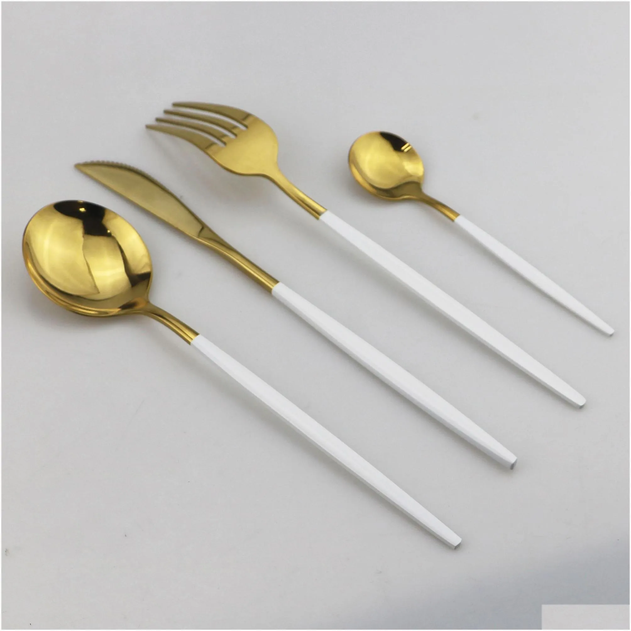 24pcs gold dinnerware set mirror cutlery tableware 304 stainless steel flatware western silverware kitchen dinner knife spoon fork bright