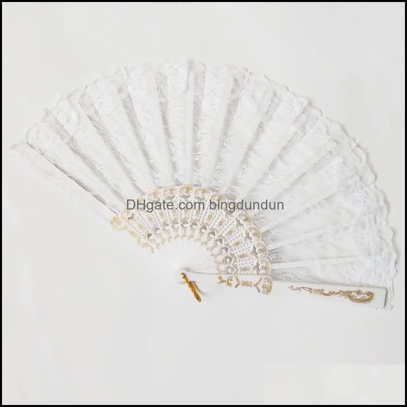 folding hand fan single side lace fan party favor 11 colors summer chinese/spanish style dance fans