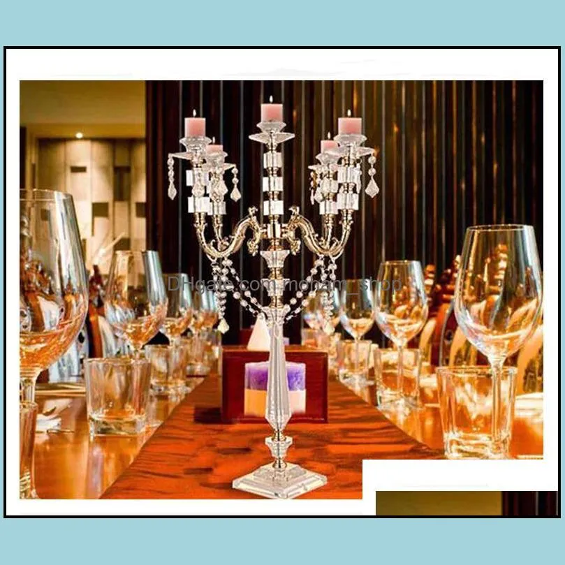 party decoration acrylic candle holders 5arms candelabras with crystal pendants 77cm height elegant wedding centerpiece by sea