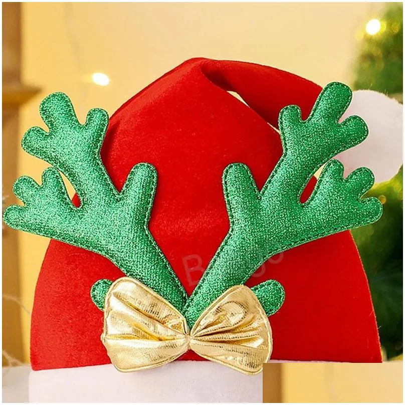 plush christmas antlers hat red santa claus deer horn caps xmas party cosplay hats cartoon christmas decor cap festival gift bh7105