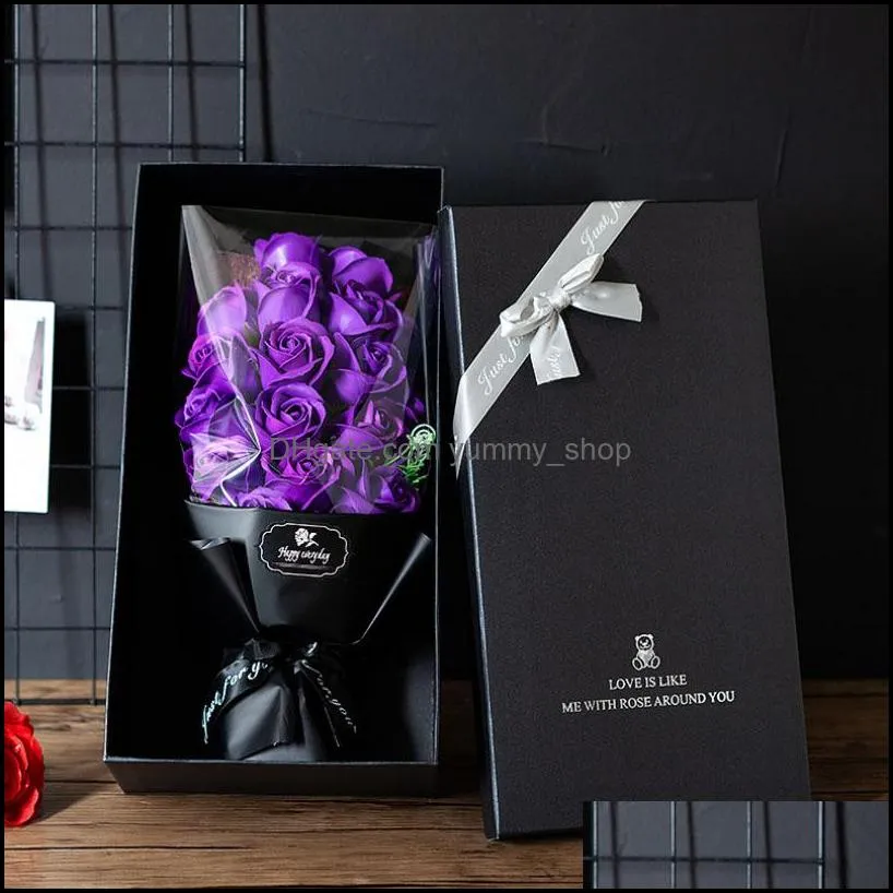 newvalentines day 18pcs soap flower simulation eternal rose flowers with box mothers days gift champagne rrd12941