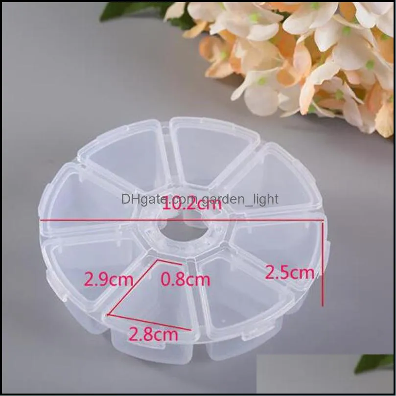 mini 8 grids compartment box new diy nail art rhinestone plastic box round storage case clear organizer jewelry bead makeup box 686 k2