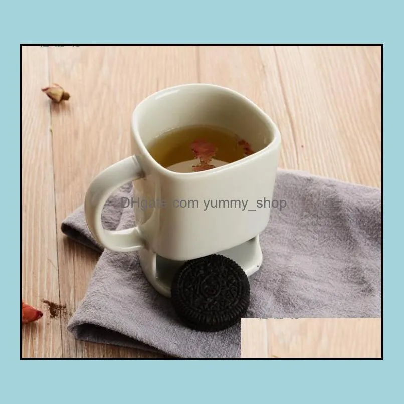 ceramic mug white coffee tea biscuits milk dessert cup cup side cookie pockets holder for home office 250ml by sea rrb14997