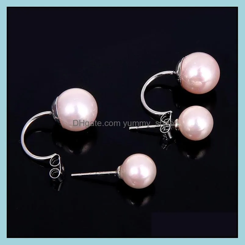 korean women jewelry 925 sterling silver plated jewelry freshwater ball shape double sided pearl women stud earrings