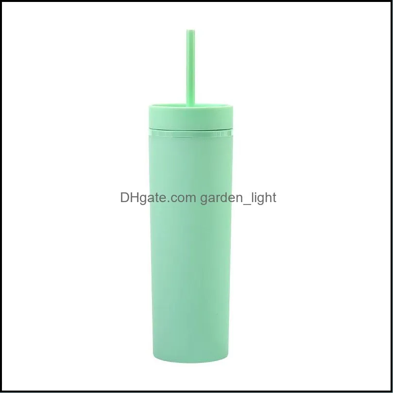 sea shipping 6 color 16oz matte colored acrylic tumbler straw double walled plastic water bottle portable frosted coffee mug 273 s2