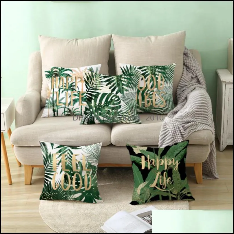 tropical plants cushion cover decorative nordic style pillowcase botanic leaves 45x45cm green leaf throw