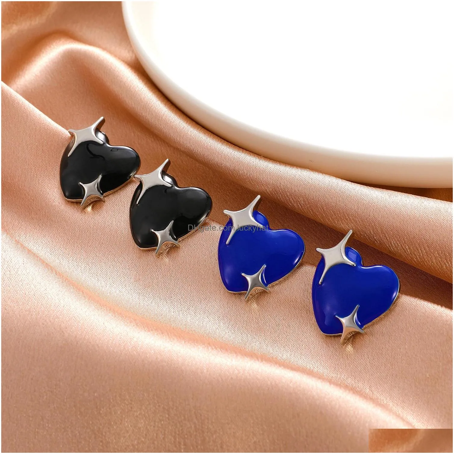 fashion jewelry stud earrings for women black blue glaze star earrings