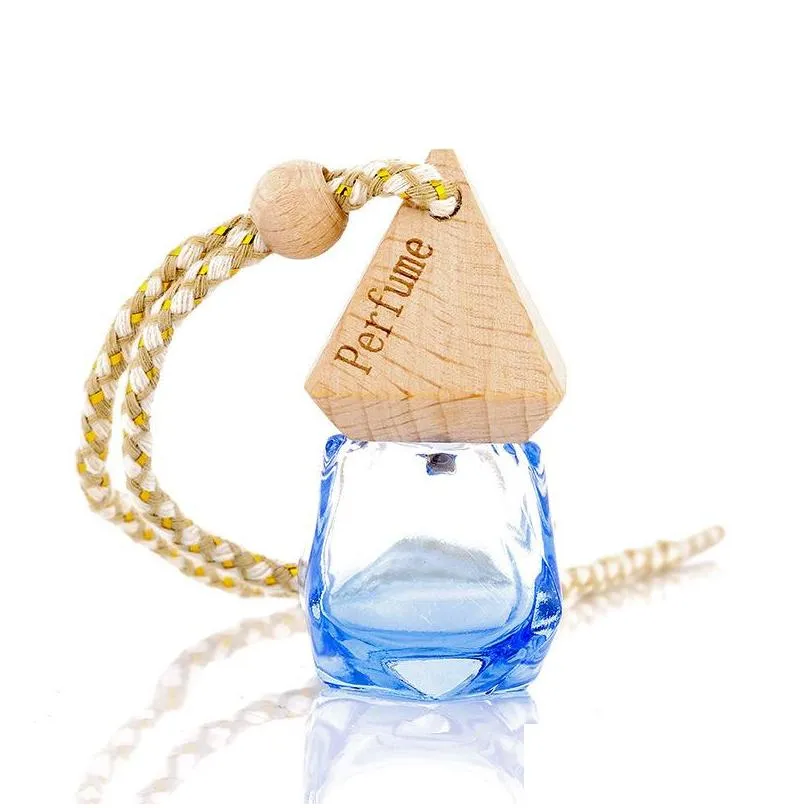 glass car perfume bottle with wood beautiful cap empty refillable bottles hanging cute air freshener carrier small gift