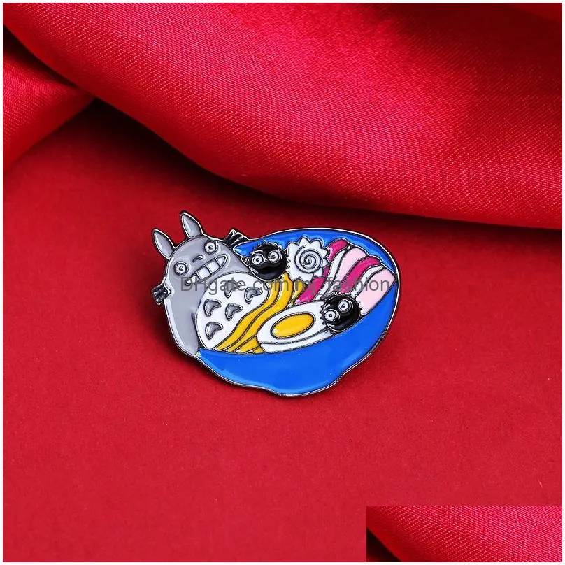 cute japanese anime alloy brooch cartoon chinchilla ramen funny badge alloy women fashion jewelry gift bag accessories