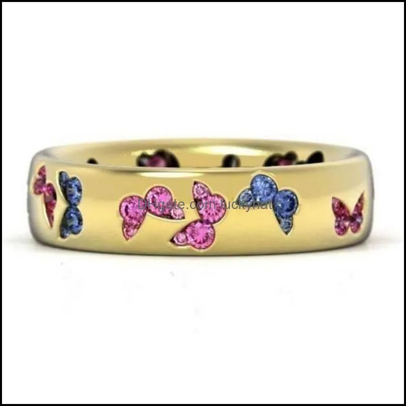 fashion creative butterfly colorful wedding cluster rings for women elegant multicolor zircon glamour ring jewelry girl gift