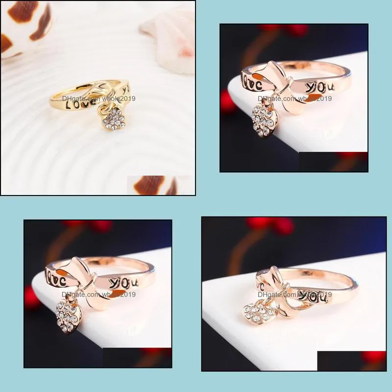 pretty ring for women diamond heart 18k rose gold plated cubic zirconia sapphire gemstone rings wedding ring set