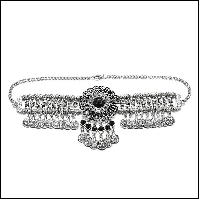 statement choker collar necklace for women bohemian vintage flower crystal rhinestone ethnic gypsy bead coin tassel jewelry