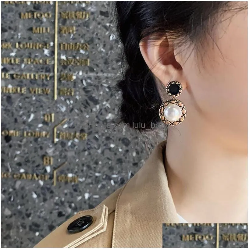 fashion jewelry s925 silver post dangle earrings vintage net faux pearl stud earring